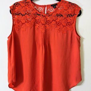 Lace Detail Orange Crepe Blouse Petite